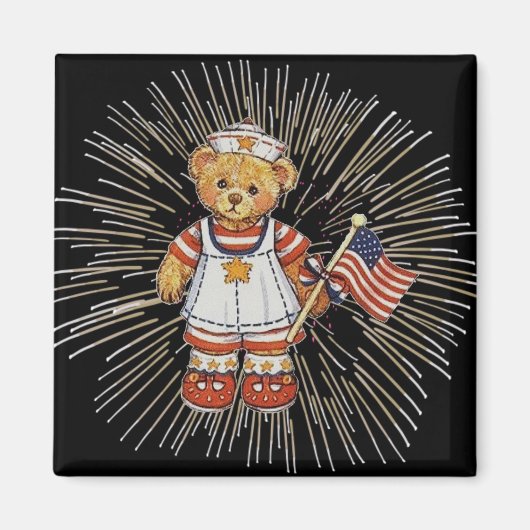 ヴィンテージナース熊モダン白花火大会 マグネット (正面)