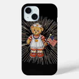 ヴィンテージナース熊モダン白花火大会 iPhone 15ケース