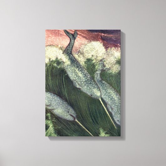 ヴィンテージナール、海洋生物クジラ海動物 キャンバスプリント (正面)