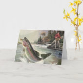 ヴィンテージニジマス漁師魚釣りfor Fish カード (黄色い花)