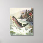 ヴィンテージニジマス漁師魚釣りfor Fish キャンバスプリント (正面)