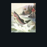 ヴィンテージニジマス漁師魚釣りfor Fish キャンバスプリント<br><div class="desc">ヴィンテージイラストレーションスポーツデザインは川の漁師魚釣りを特集。ニジマスが水から飛び出している。</div>