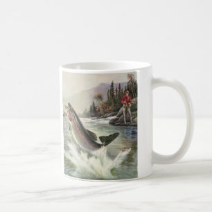 ヴィンテージニジマス漁師魚釣りfor Fish コーヒーマグカップ