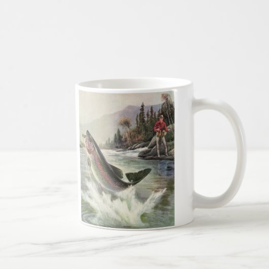 ヴィンテージニジマス漁師魚釣りfor Fish コーヒーマグカップ (右)