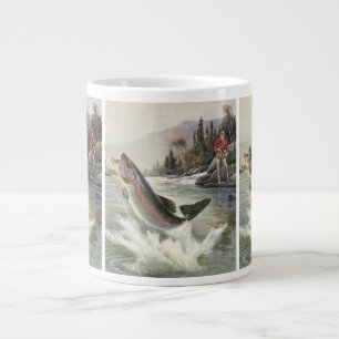 ヴィンテージニジマス漁師魚釣りfor Fish ジャンボコーヒーマグカップ