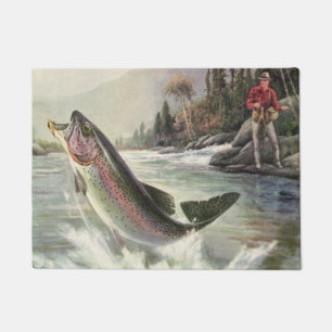 ヴィンテージニジマス漁師魚釣りfor Fish ドアマット