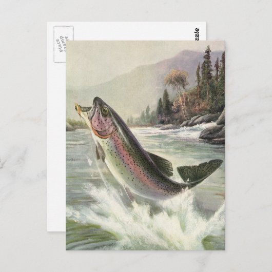 ヴィンテージニジマス漁師魚釣りfor Fish ポストカード (正面/裏面)