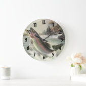 ヴィンテージニジマス漁師魚釣りfor Fish ラージ壁時計 (ホーム)