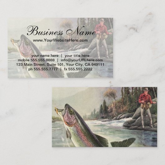 ヴィンテージニジマス漁師魚釣りfor Fish 名刺 (正面/裏面)