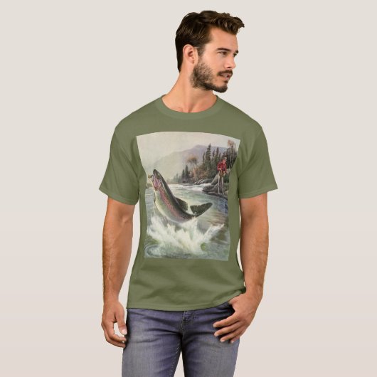 ヴィンテージニジマス漁師魚釣りfor Fish Tシャツ (正面フル)