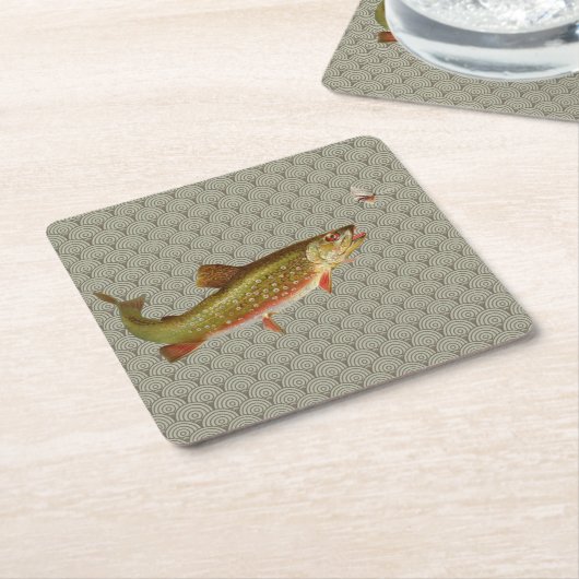 ヴィンテージニジマス・フライ スクエアペーパーコースター (アングル)