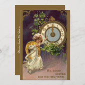 ヴィンテージニューイヤーアイリッシュラス時計の深夜 招待状 (正面/裏面)