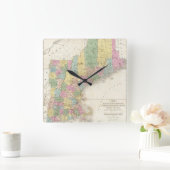 ヴィンテージニューイングランドの地図(1839年) スクエア壁時計 (ホーム)