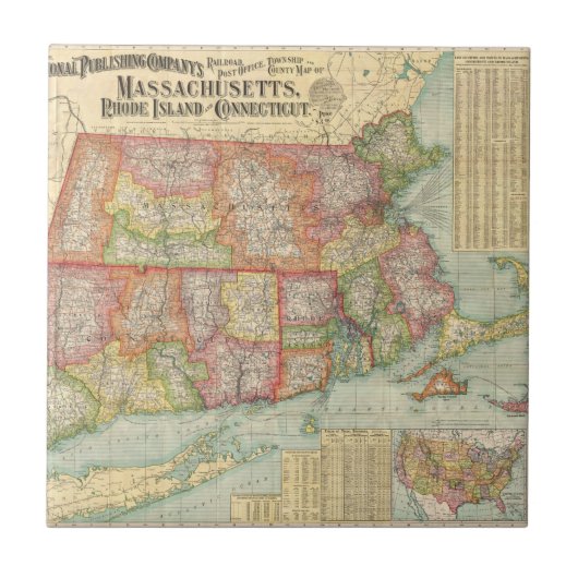 ヴィンテージニューイングランド州の地図(1900) タイル (正面)