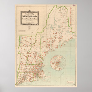 ヴィンテージニューイングランド産業地図(1919) ポスター