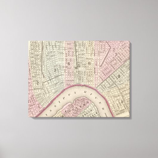 ヴィンテージニューオーリンズの地図(1880) キャンバスプリント (正面)