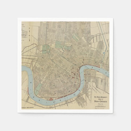 ヴィンテージニューオーリンズの地図(1919) スタンダードカクテルナプキン (正面)
