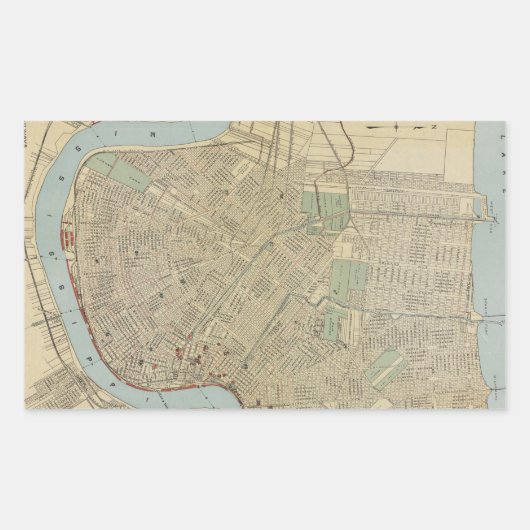 ヴィンテージニューオーリンズの地図(1919) 長方形シール (正面)