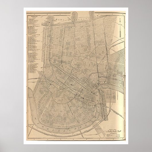 ヴィンテージニューオーリンズLAの地図(1908) ポスター (正面)