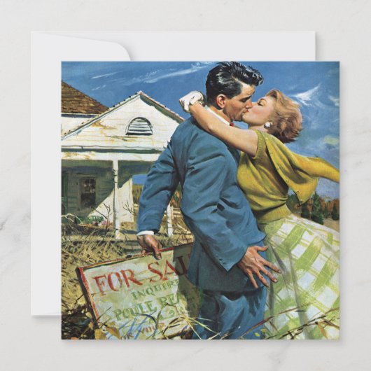 ヴィンテージニューキスをするリュウズ，引っ越し祝いパーティーパーティー 招待状 (正面)