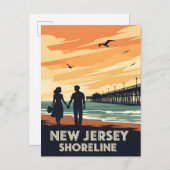 ヴィンテージニュージャージー海岸沿いの夕日 ポストカード (正面/裏面)