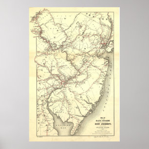 ヴィンテージニュージャージー鉄道地図(1869) ポスター