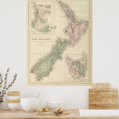 ヴィンテージニュージーランドの地図(1854年) ポスター (キッチン)