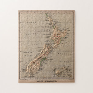 ヴィンテージニュージーランド物理地図（1880年） ジグソーパズル