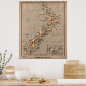 ヴィンテージニュージーランド物理地図(1880) ポスター (キッチン)