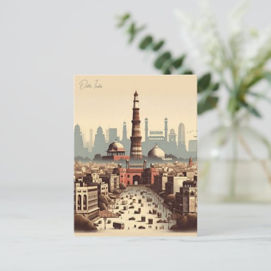 ヴィンテージニューデリー、インド旅行水の色レトロ ポストカード (スタンド正面)