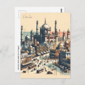 ヴィンテージニューデリー、インド旅行水の色レトロ ポストカード (正面/裏面)