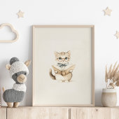 ヴィンテージニュートラルかわいい子猫と本子供部屋アート ポスター