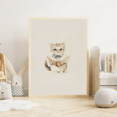 ヴィンテージニュートラルかわいい子猫と本子供部屋アート ポスター