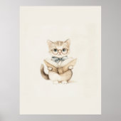 ヴィンテージニュートラルかわいい子猫と本子供部屋アート ポスター (正面)