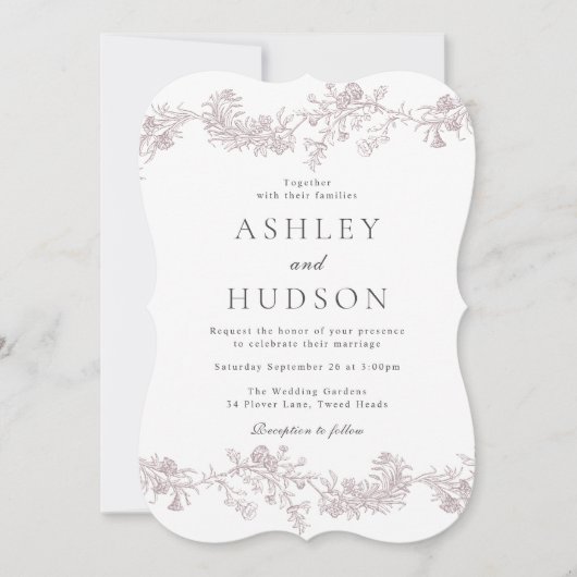ヴィンテージニュートラルエレガントフローラオールシーズ結婚ンズ 招待状 (正面)