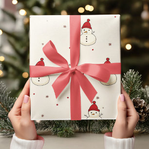 ヴィンテージニュートラルクリスマス雪だるまとRed Hat ラッピングペーパー