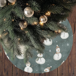 ヴィンテージニュートラルクリスマス雪だるまサガグリーン ブラッシュドポリエステルツリースカート