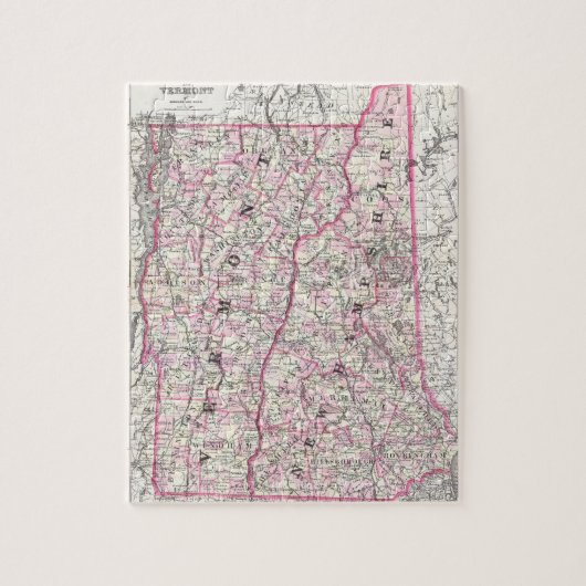 ヴィンテージニューハンプシャーとバーモントの地図(1861) ジグソーパズル (縦)