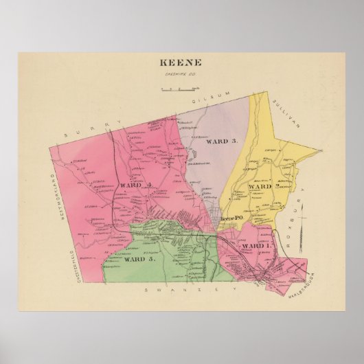 ヴィンテージニューハンプシャーの地図(1892) ポスター (正面)