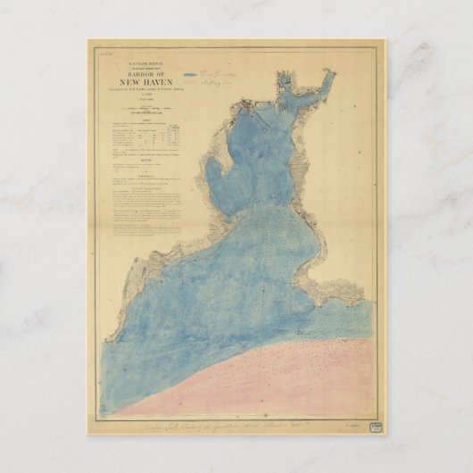 ヴィンテージニューヘブンコネチカット港の地図 ポストカード (正面)
