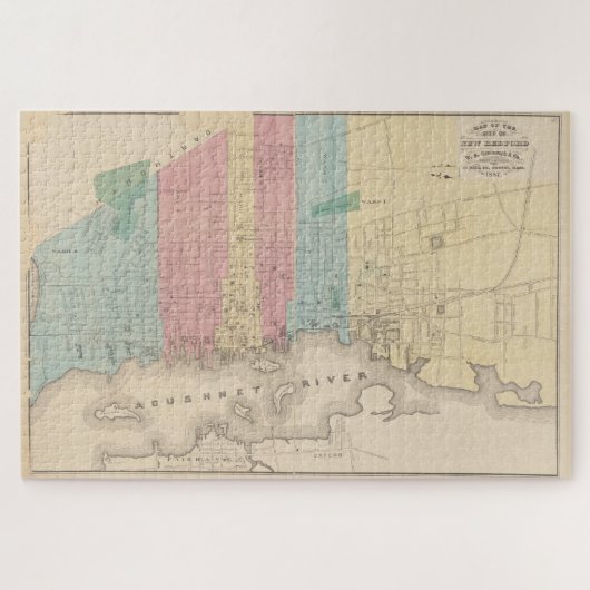 ヴィンテージニューベッドフォードMAの地図(1887) ジグソーパズル (横)