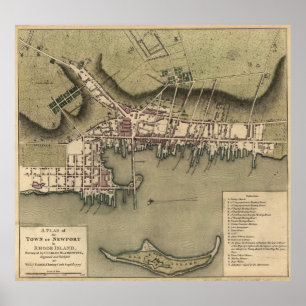 ヴィンテージニューポートロードアイランドの地図(1777) ポスター
