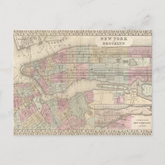 ヴィンテージニューヨークの地図/ブルックリン ポストカード (正面)