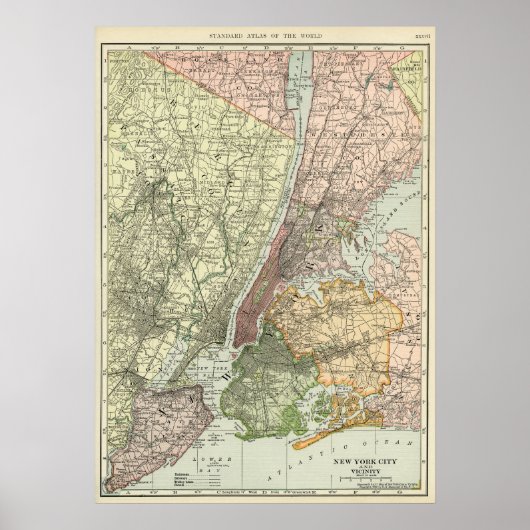 ヴィンテージニューヨークの地図 ポスター (正面)