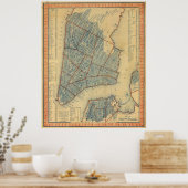 ヴィンテージニューヨークの地図(1846) ポスター (キッチン)