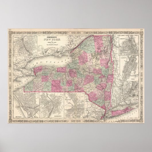 ヴィンテージニューヨークの地図（1864年） ポスター (正面)