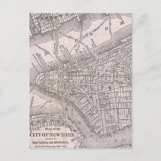 ヴィンテージニューヨークの地図(1886) ポストカード (正面)