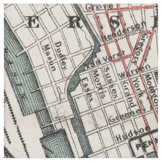 ヴィンテージニューヨークの地図(1897) ファブリック (クローズアップ)