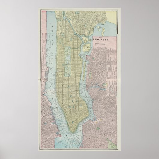 ヴィンテージニューヨークの地図(1901年) ポスター (正面)