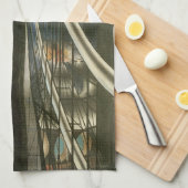 ヴィンテージニューヨークアーキテクチャ、ブルックリンブリッジ キッチンタオル (四つ折り)